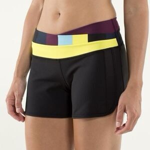 Lululemon Womens Astro Shorts No Size 8 Black Multicolor Waistband Running Gym